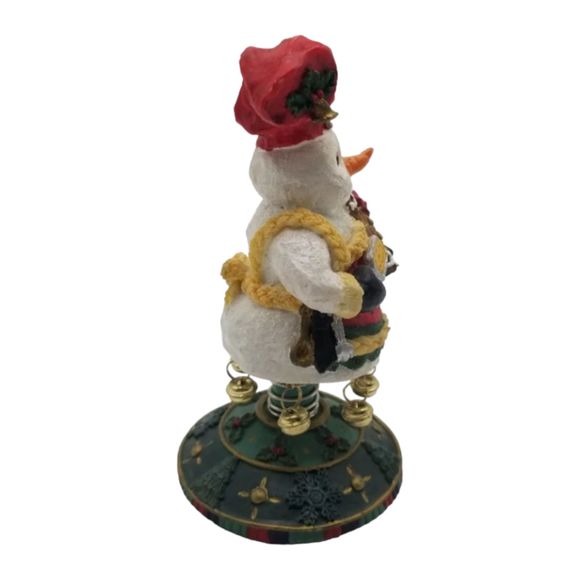 Christmas Snowman Holding Gingerbread Bells Bobble Wobble Figurine Seasonal - Picture 6 of 9